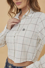 Camisa Cropped Manga Longa Bordada | 12254L