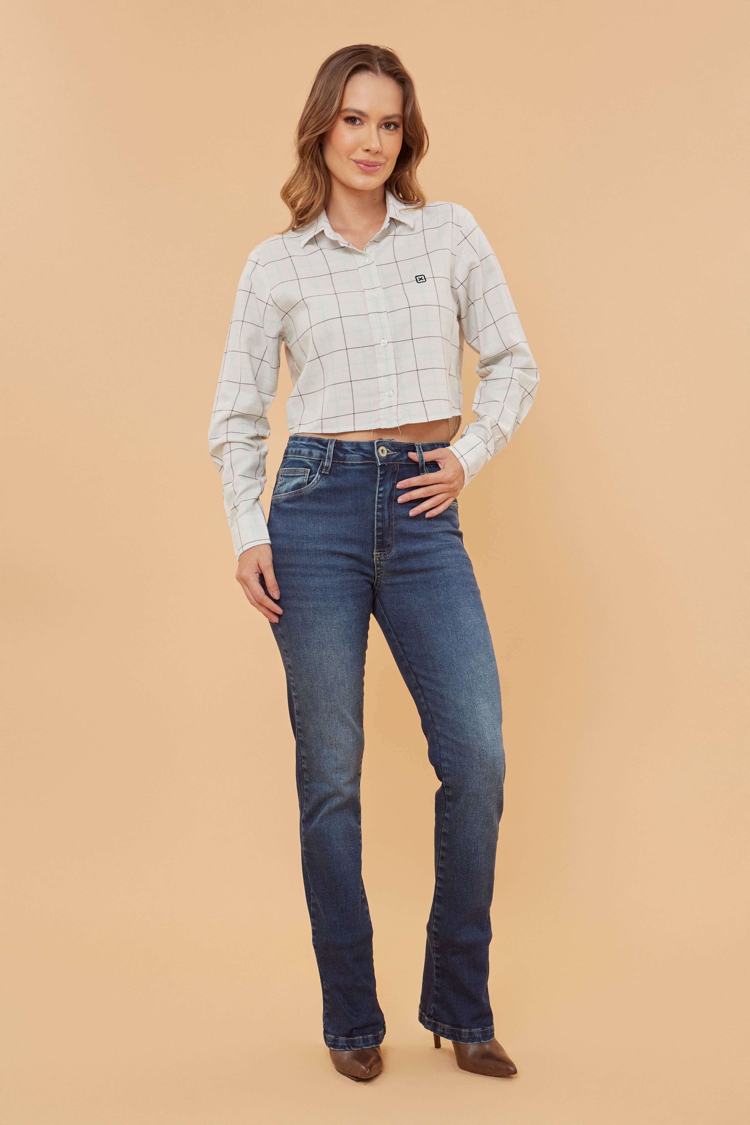 Camisa Cropped Manga Longa Bordada | 12254L