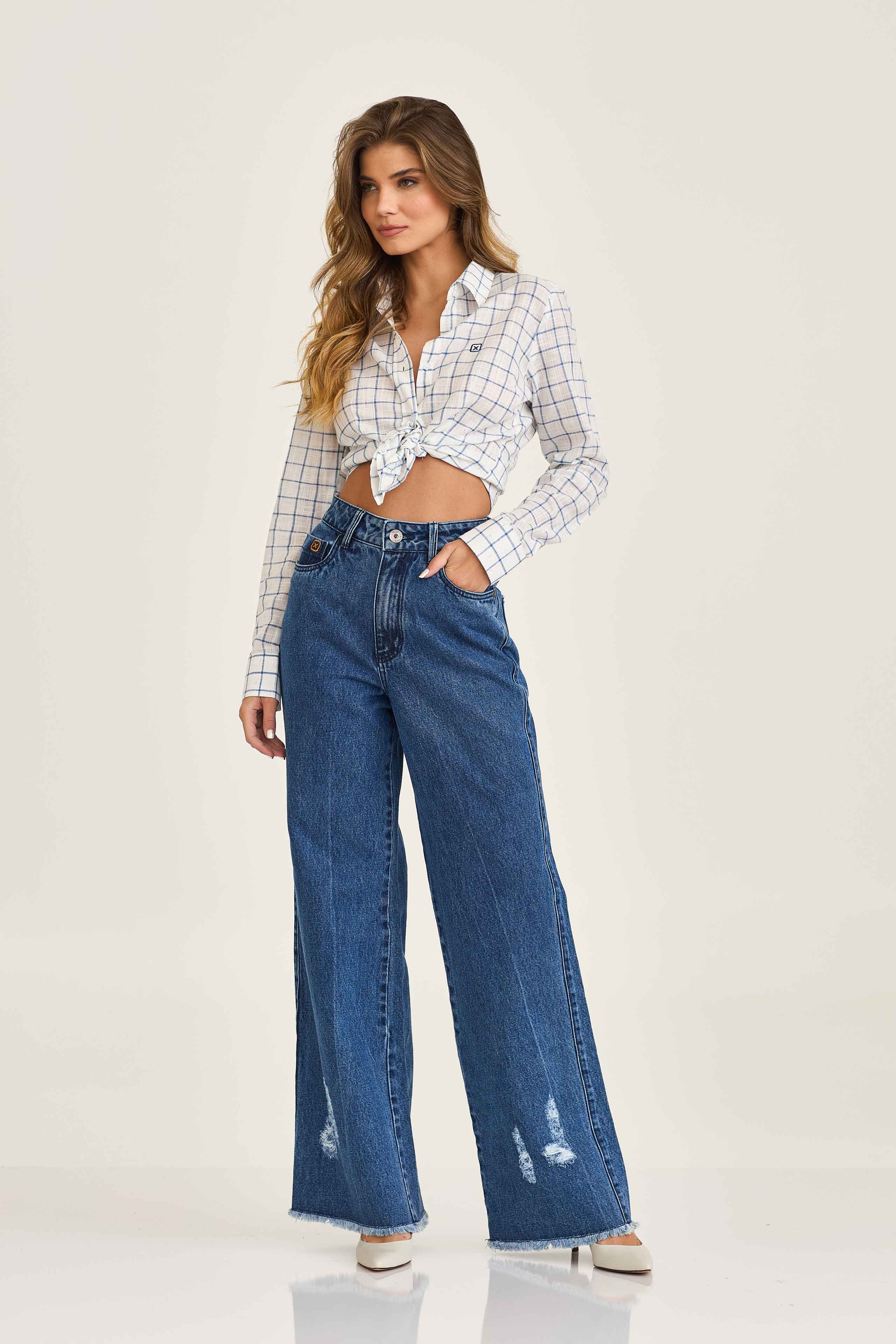 CAMISA SLIM SARJA BORDADA 12276L