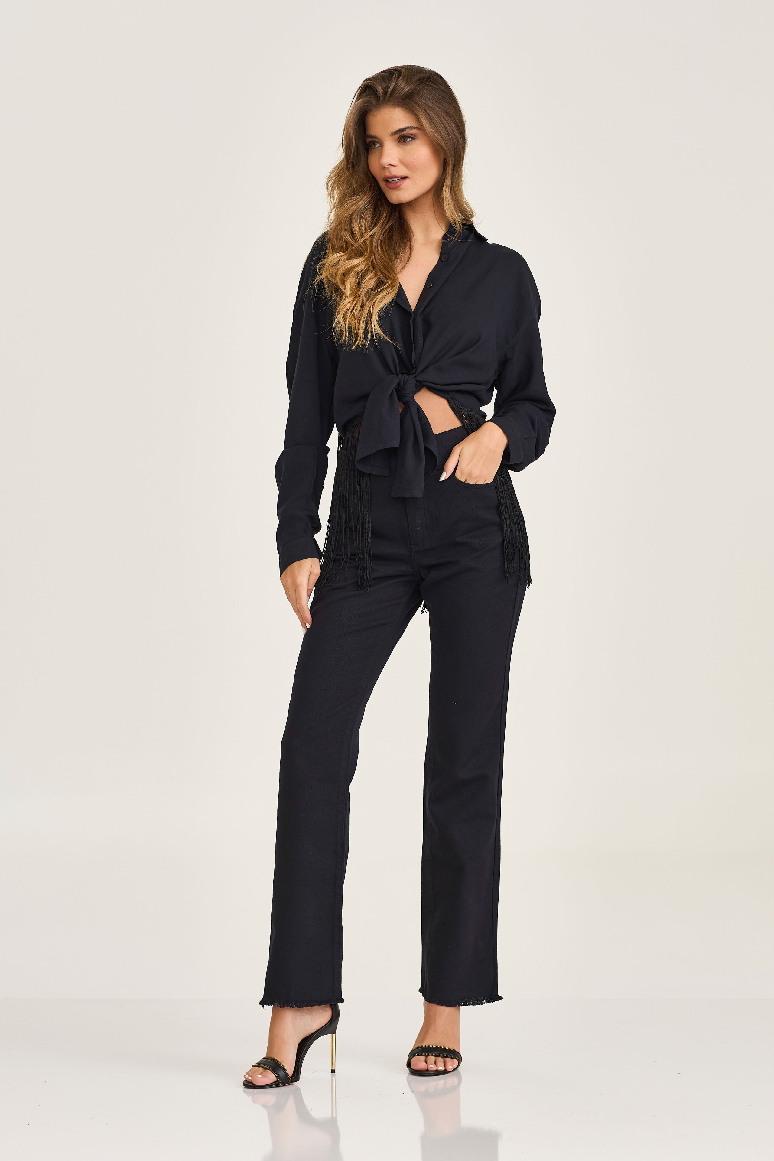 CAMISA OVER COM FRANJAS VISCOSE BORDADA 12296L