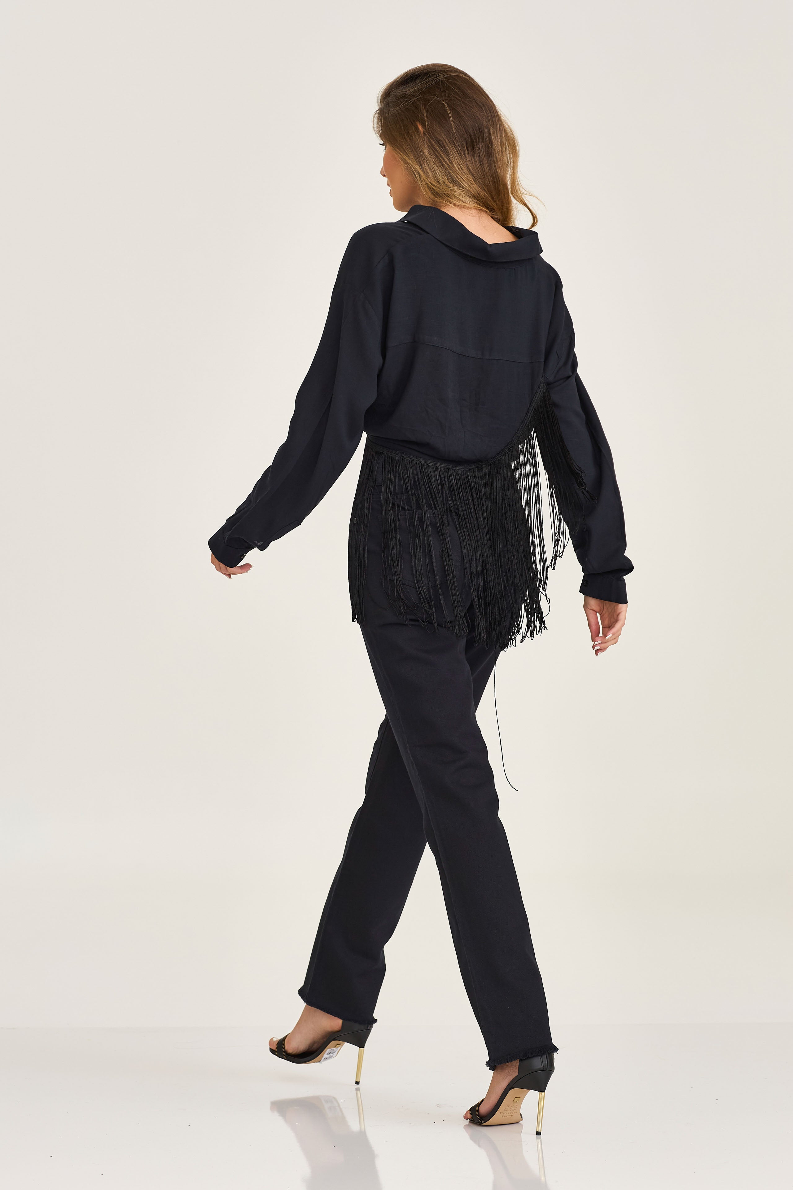 CAMISA OVER COM FRANJAS VISCOSE BORDADA 12296L