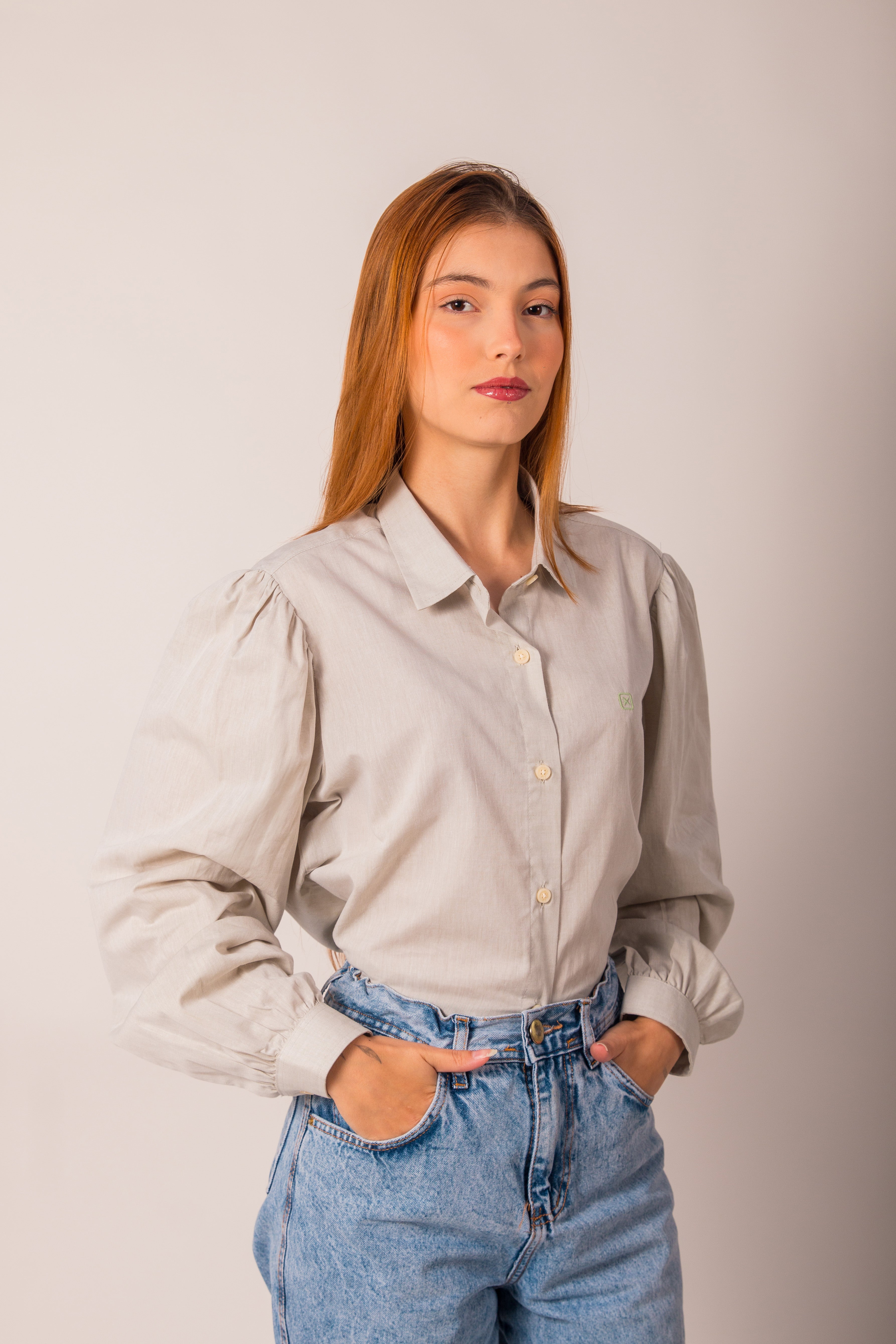 CAMISA MANGA BUFANTE TRICOLINE BORDADO 12344L