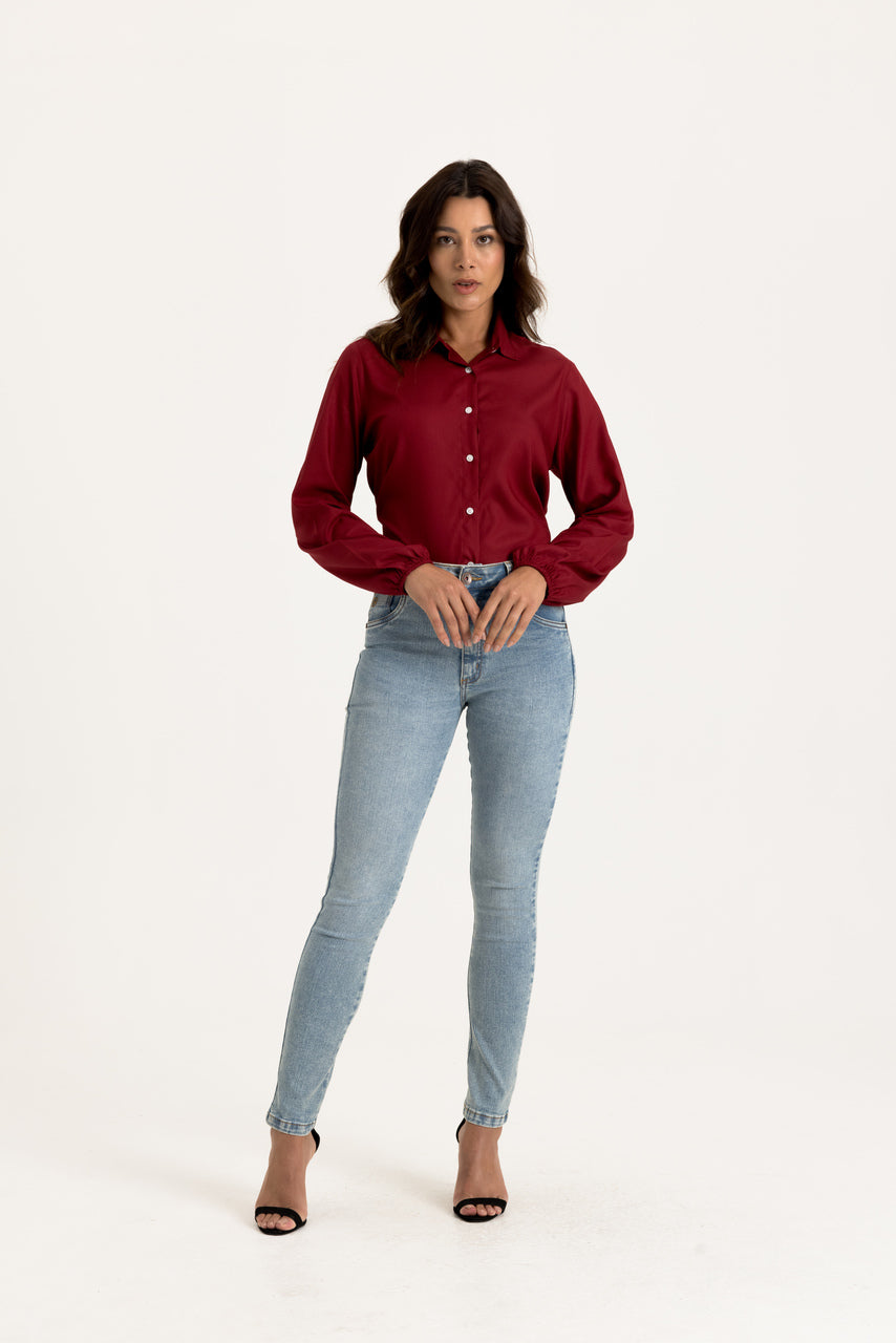 CAMISA MANGA BUFANTE SARJA BORDADO 12352L