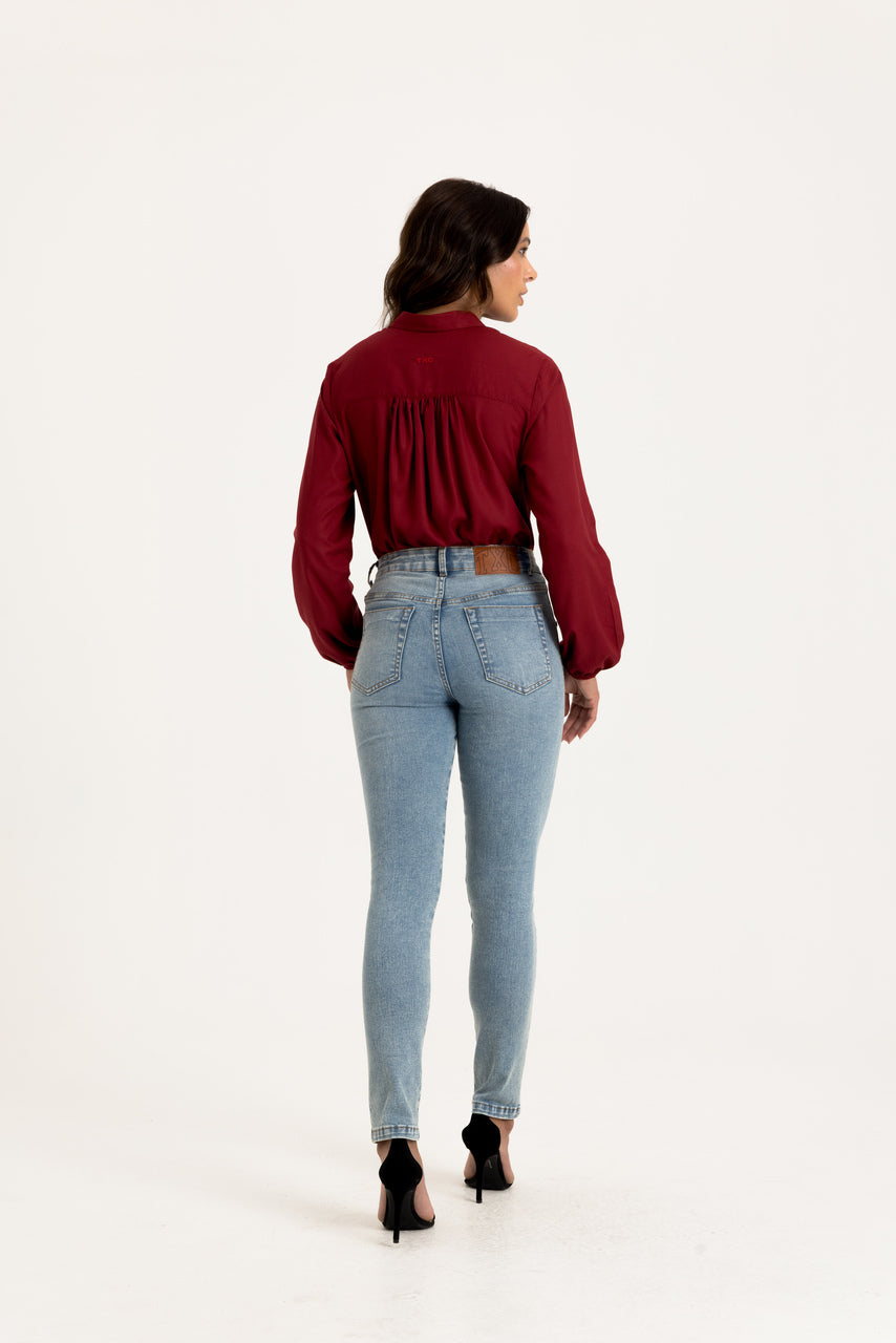 CAMISA MANGA BUFANTE SARJA BORDADO 12352L