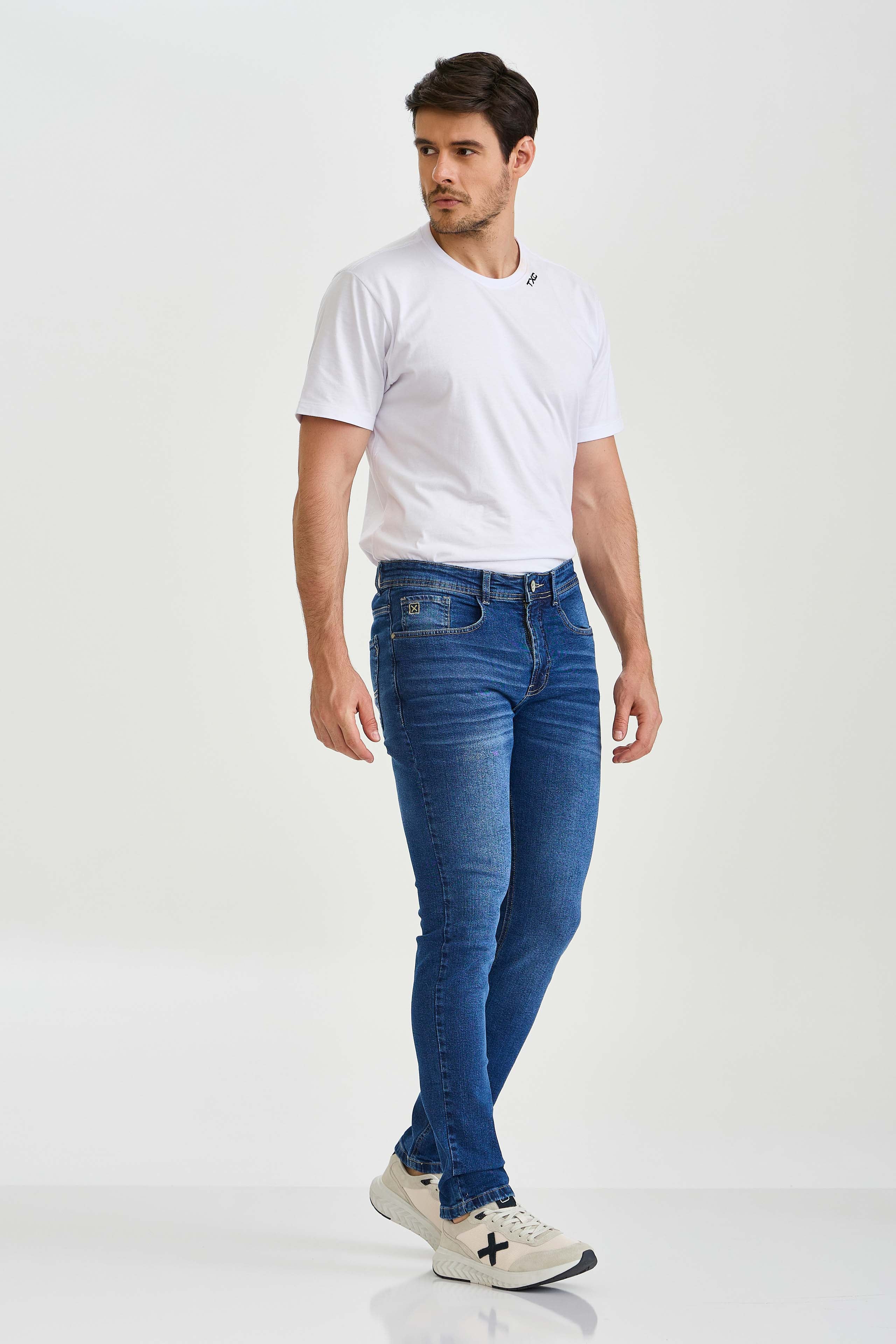 CALCA JEANS SLIM STRETCH BORDADA 18299