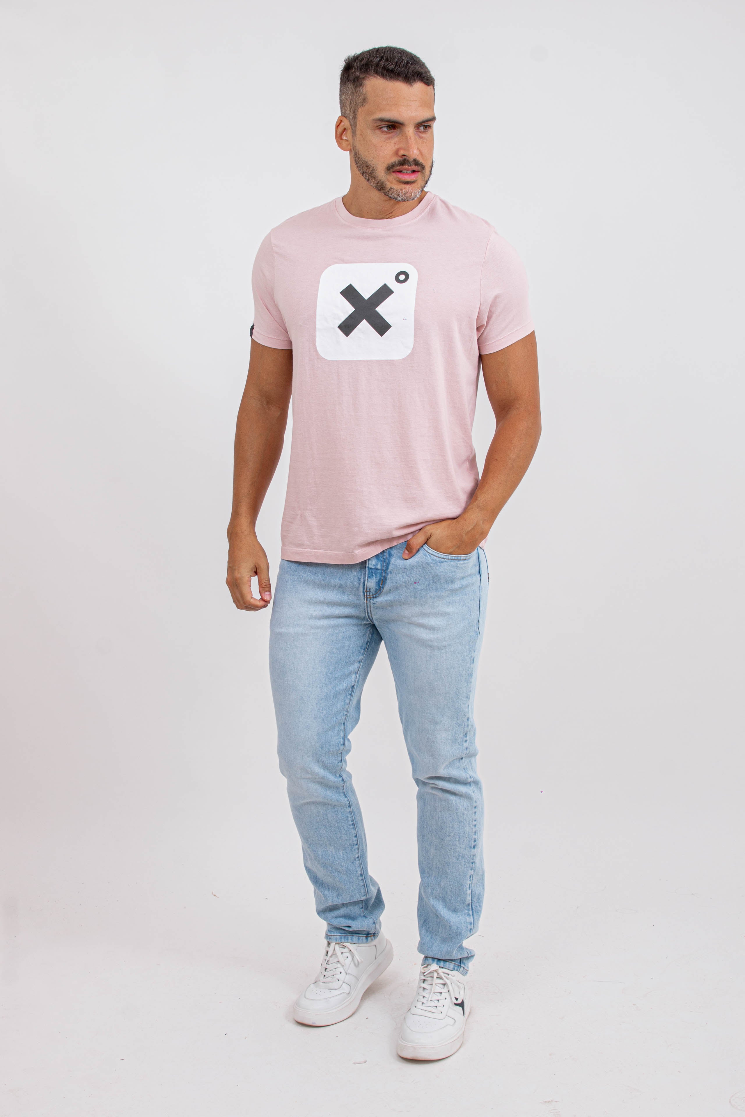 Camiseta Masculina Rosa Logo Branco E Preto Custom X - 191155