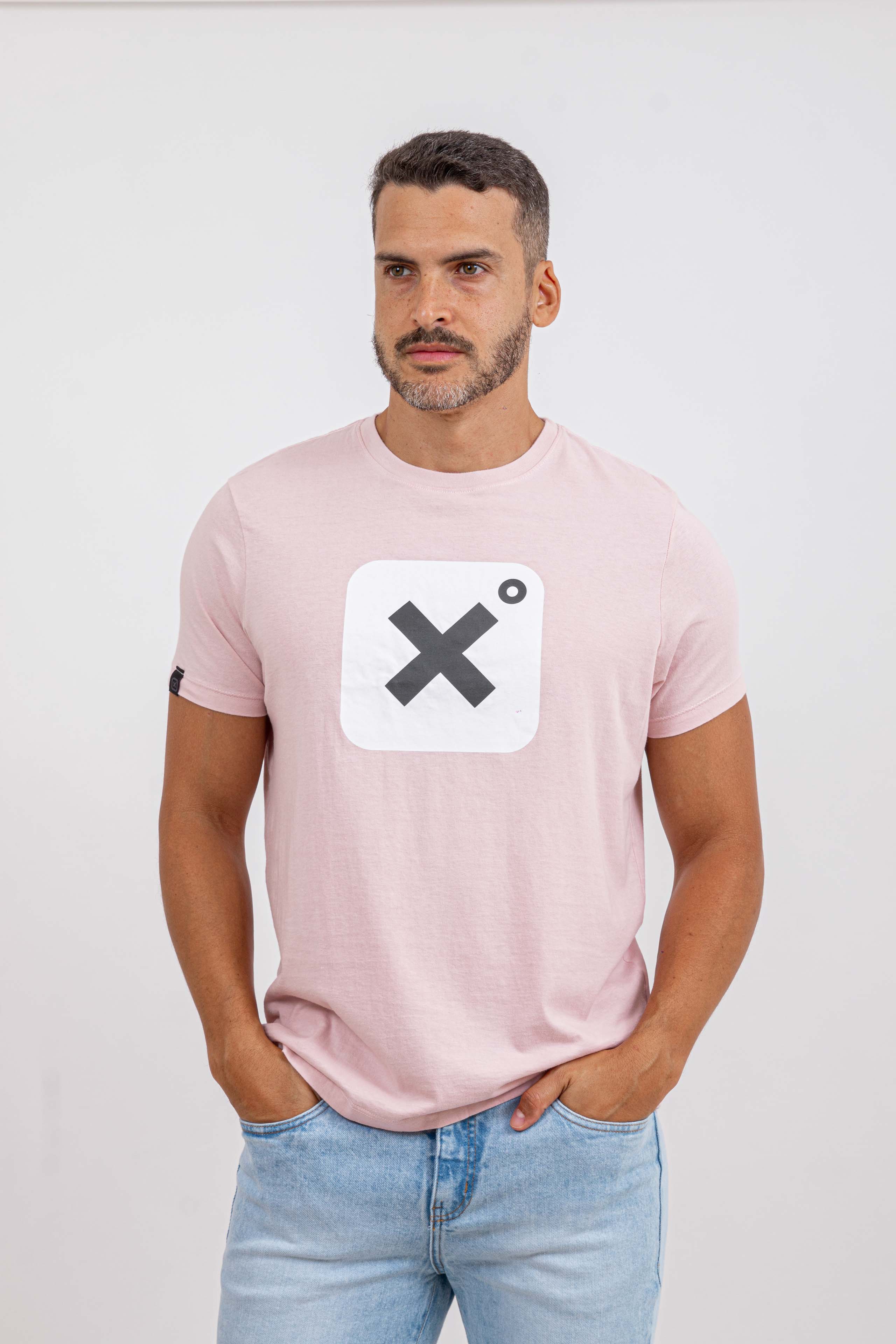 Camiseta Masculina Rosa Logo Branco E Preto Custom X - 191155