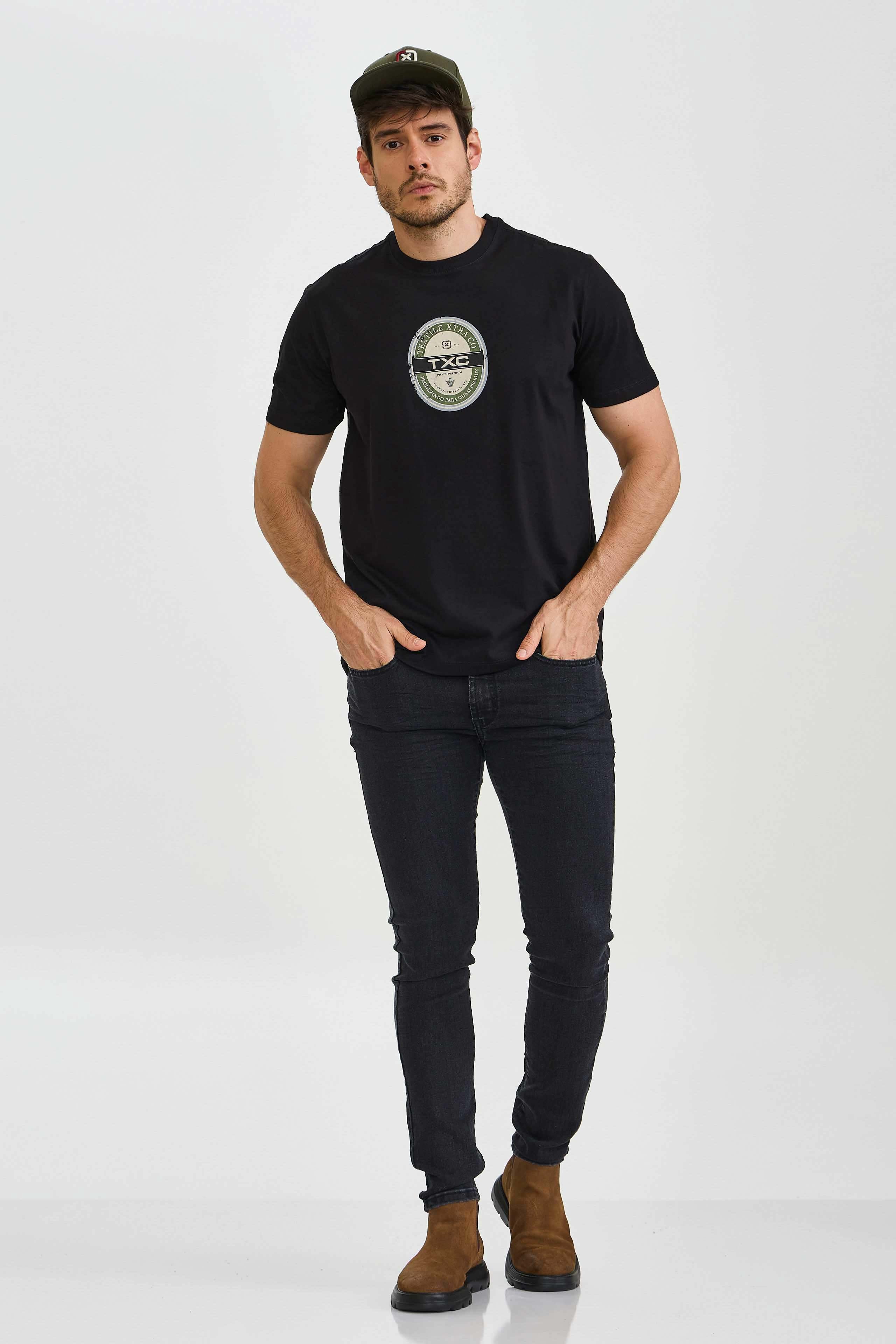 CAMISETA REGULAR MEIA MALHA PENTEADA ESTAMPADA 192426