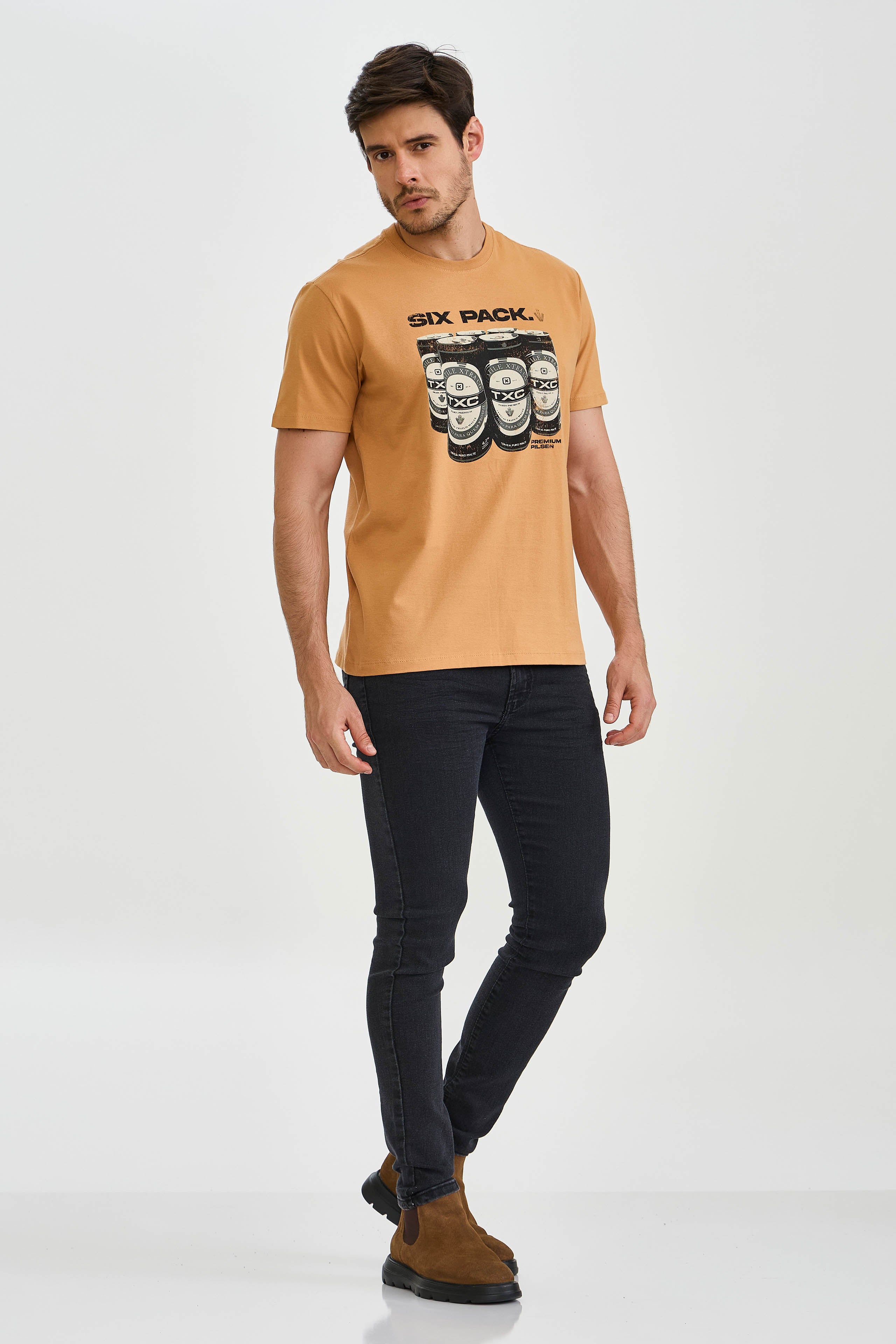 CAMISETA REGULAR MEIA MALHA PENTEADA ESTAMPADA 192485