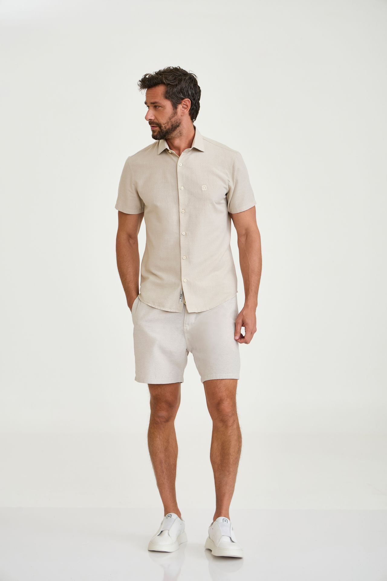 CAMISA CURTA SLIM MODAL BORDADO 29402C