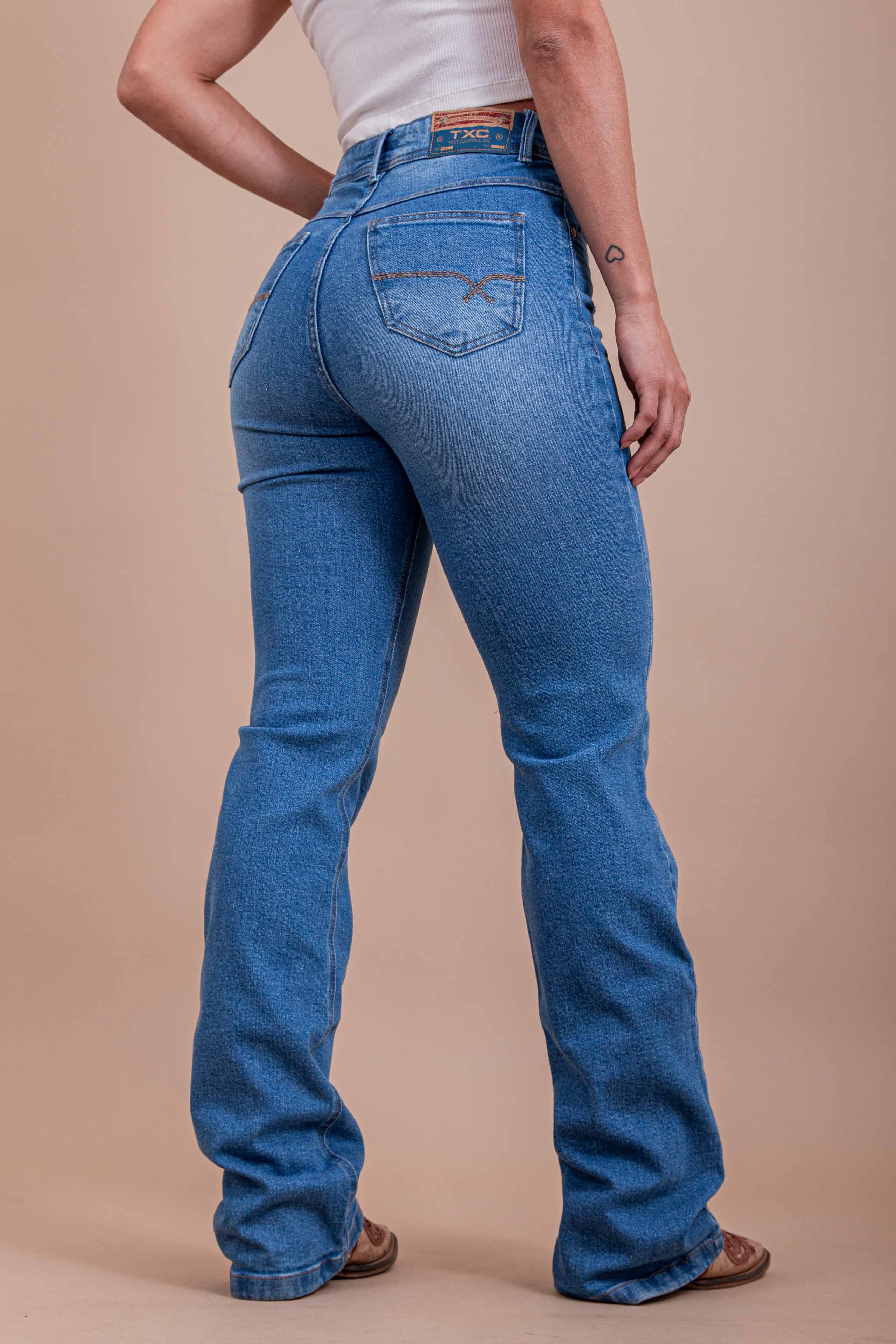 CALCA JEANS BOOT CUT STRETCH BORDADA 30133