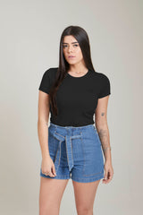 CAMISETA SLIM MEIA MALHA PENTEADA BORDADA 4981