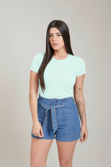 CAMISETA SLIM MEIA MALHA PENTEADA BORDADA 4981