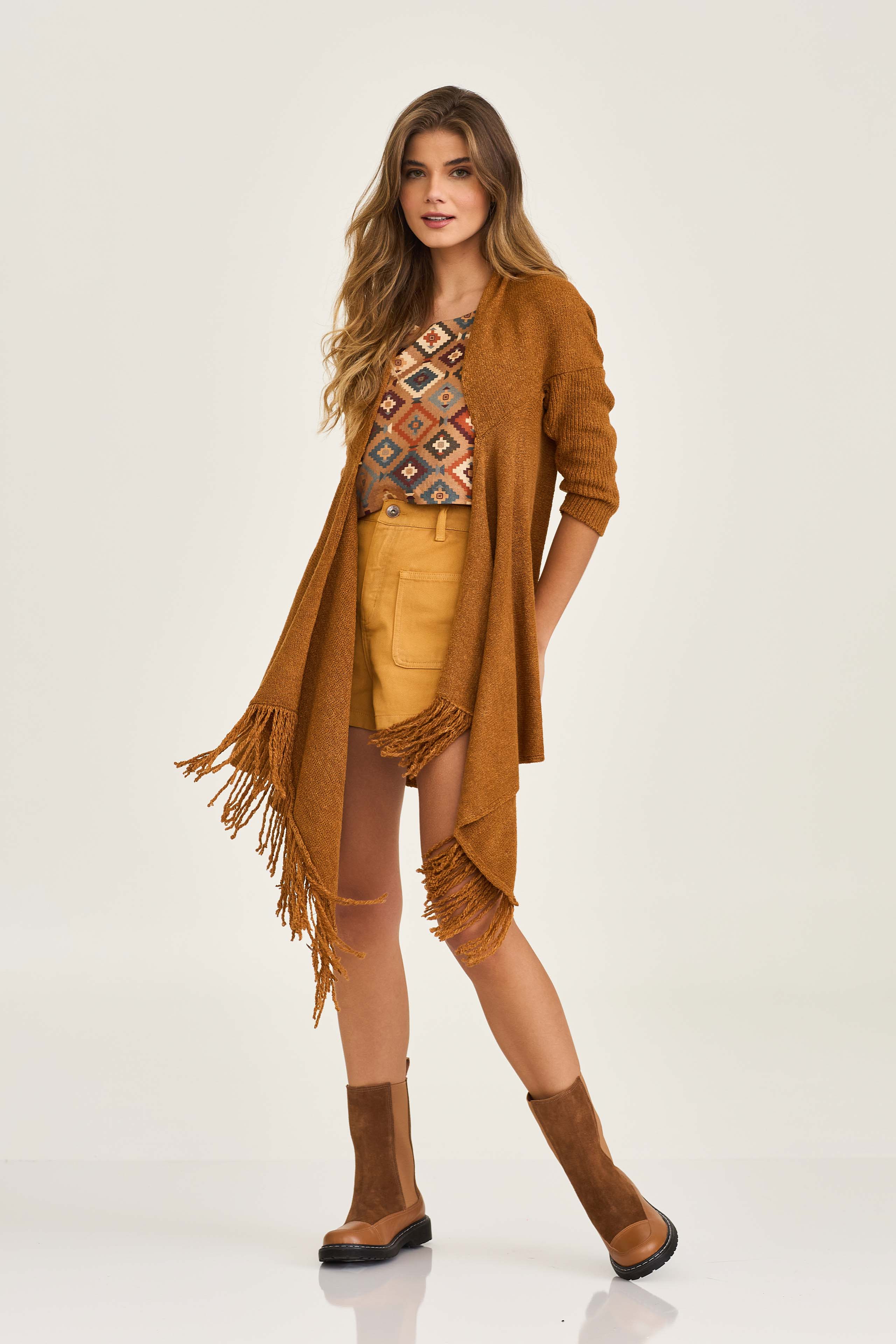 ECHARPE COM FRANJAS TRICOT PLAQUINHA 5092ECH