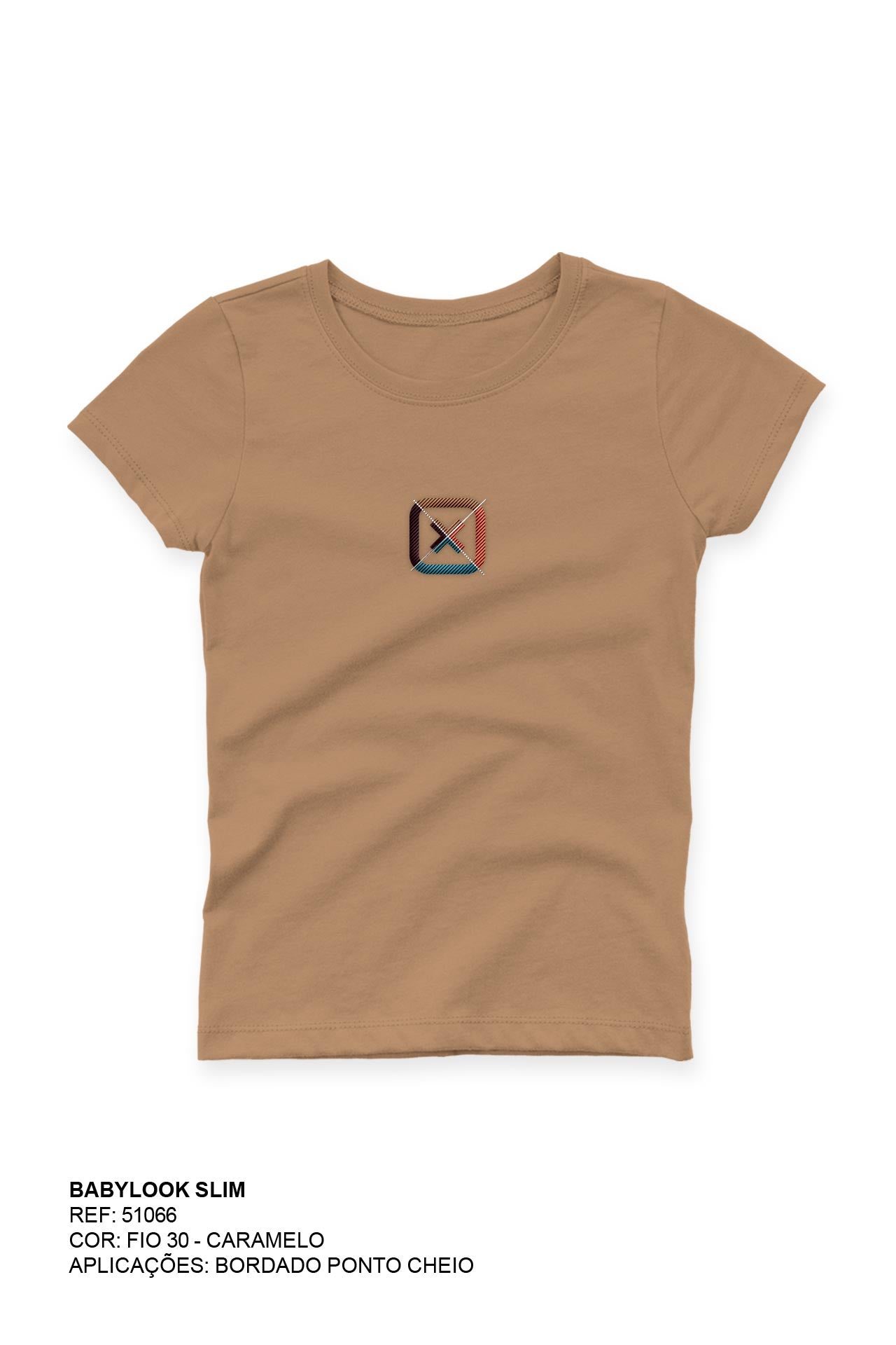 CAMISETA SLIM MEIA MALHA PENTEADA BORDADA 51066