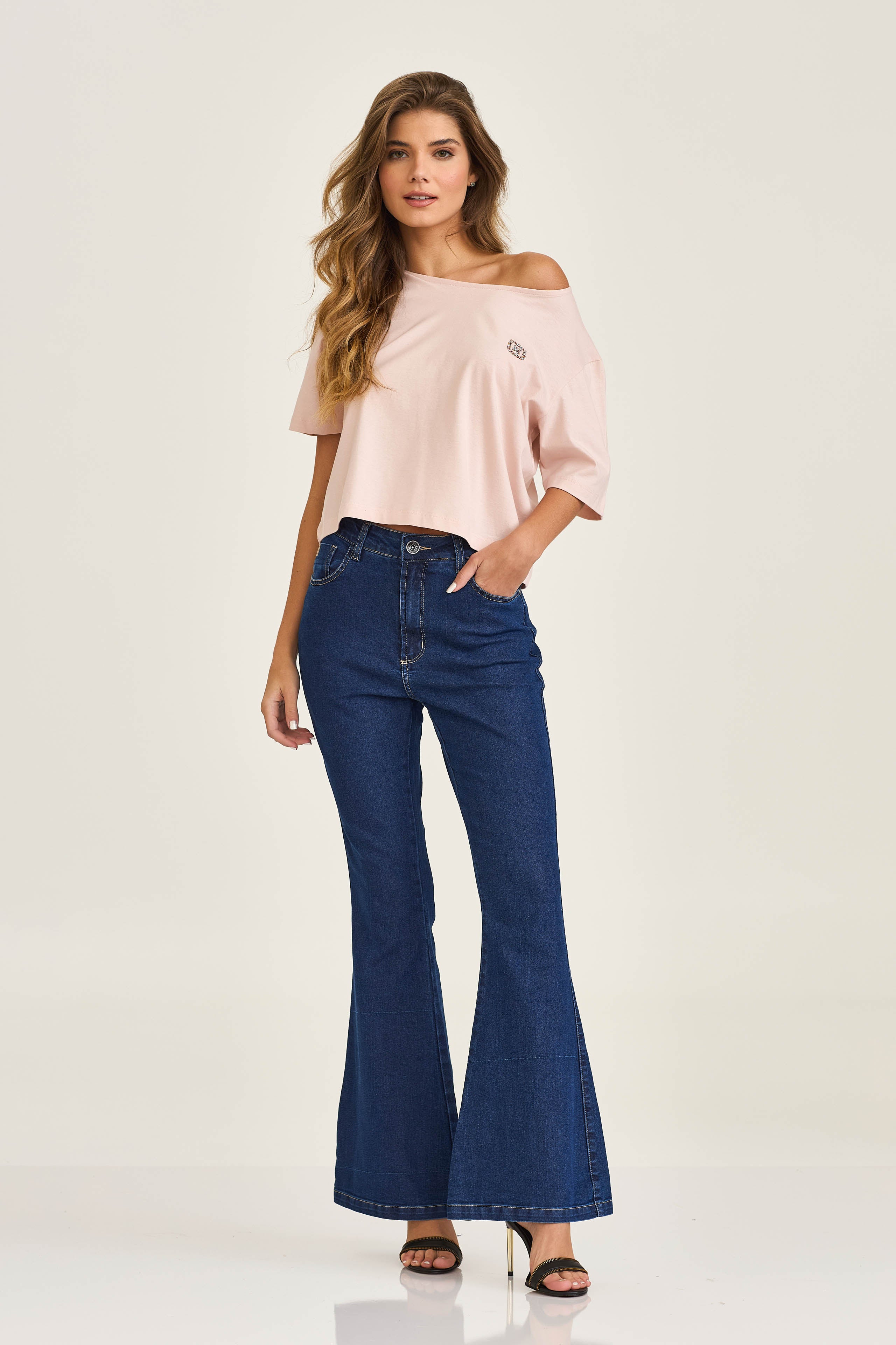 CROPPED REGULAR MEIA MALHA  STRASS 51068