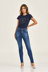 CAMISETA SLIM MEIA MALHA PENTEADA STRASS 51073