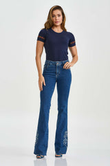 CAMISETA SLIM MEIA MALHA PENTEADA BORDADA 51130