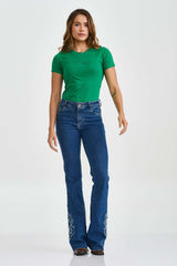 CAMISETA SLIM MEIA MALHA PENTEADA BORDADA 51134