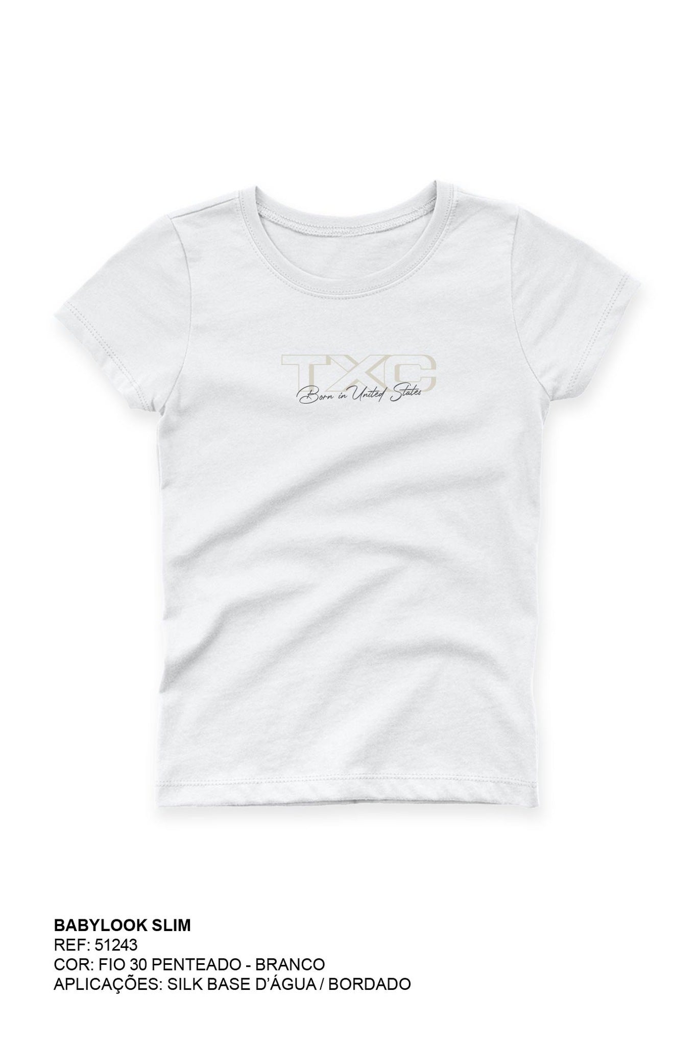 CAMISETA SLIM MEIA MALHA PENTEADA BORDADA 51243