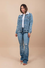 Jaqueta Jeans Sherpa Feminina - 7202