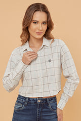 Camisa Cropped Manga Longa Bordada | 12254L