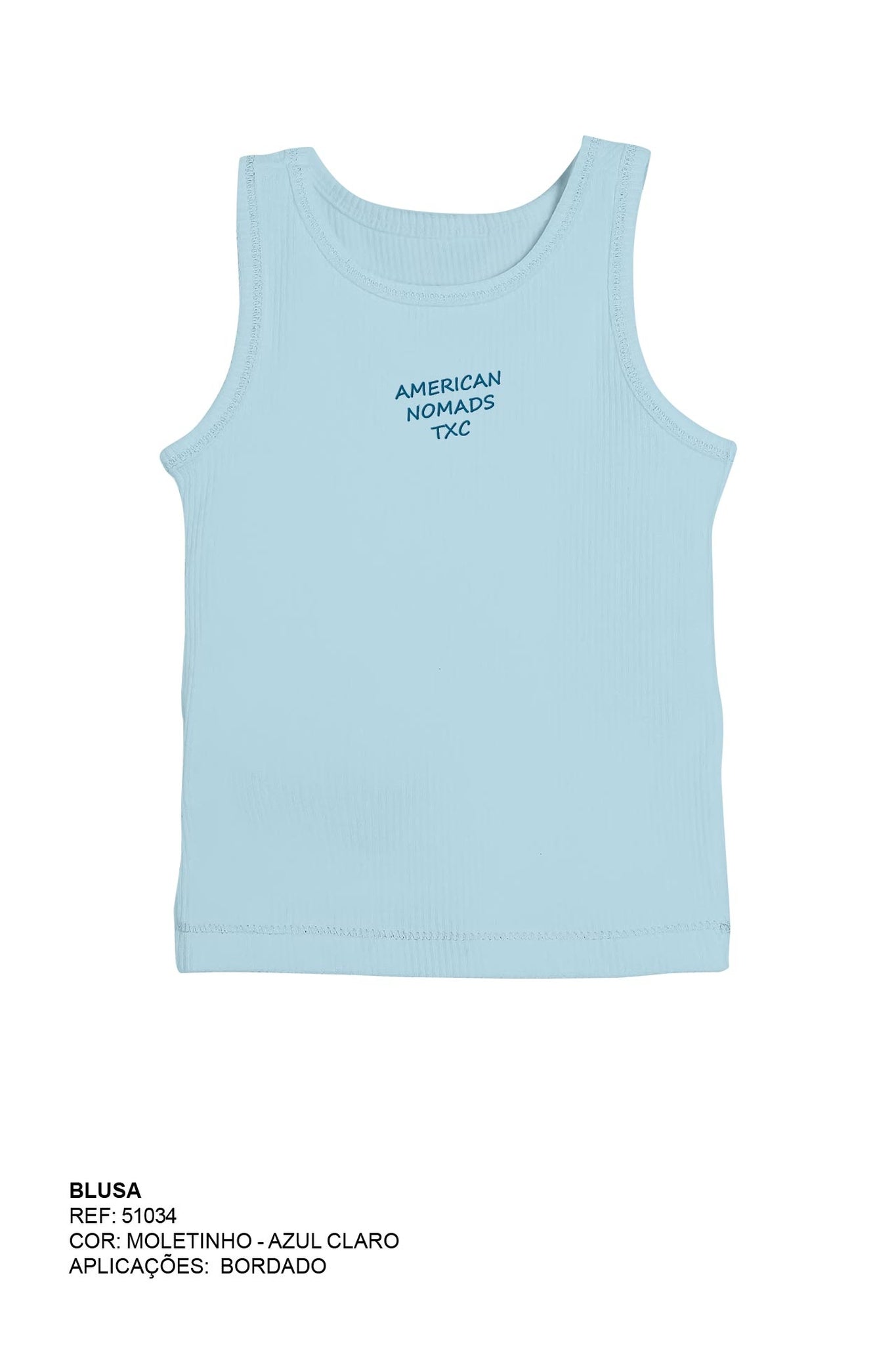 BLUSA REGATA CANELADA REGULAR BORDADA 51034 - TXC