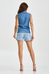 CAMISA JEANS SEM MANGA PLAQUINHA 12322S - TXC