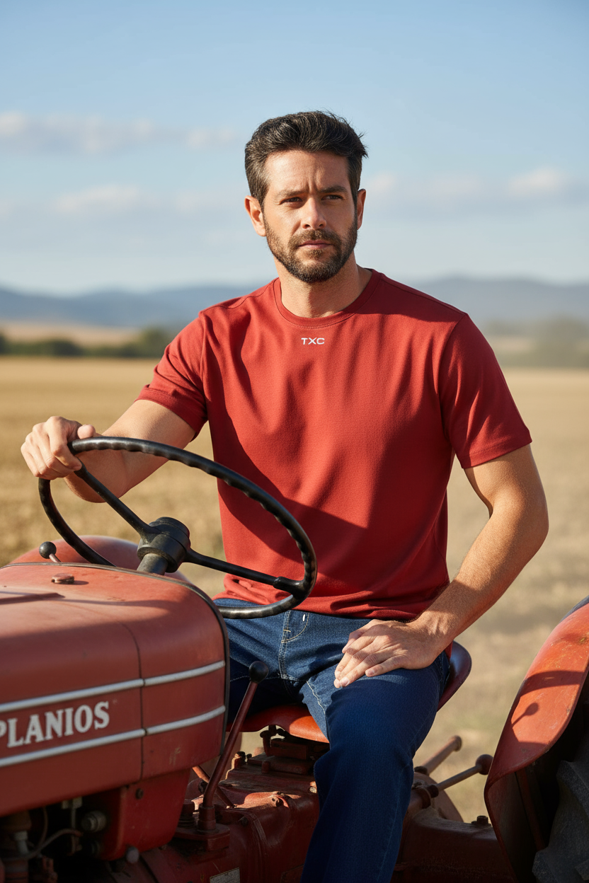 Camiseta em destaque no trator