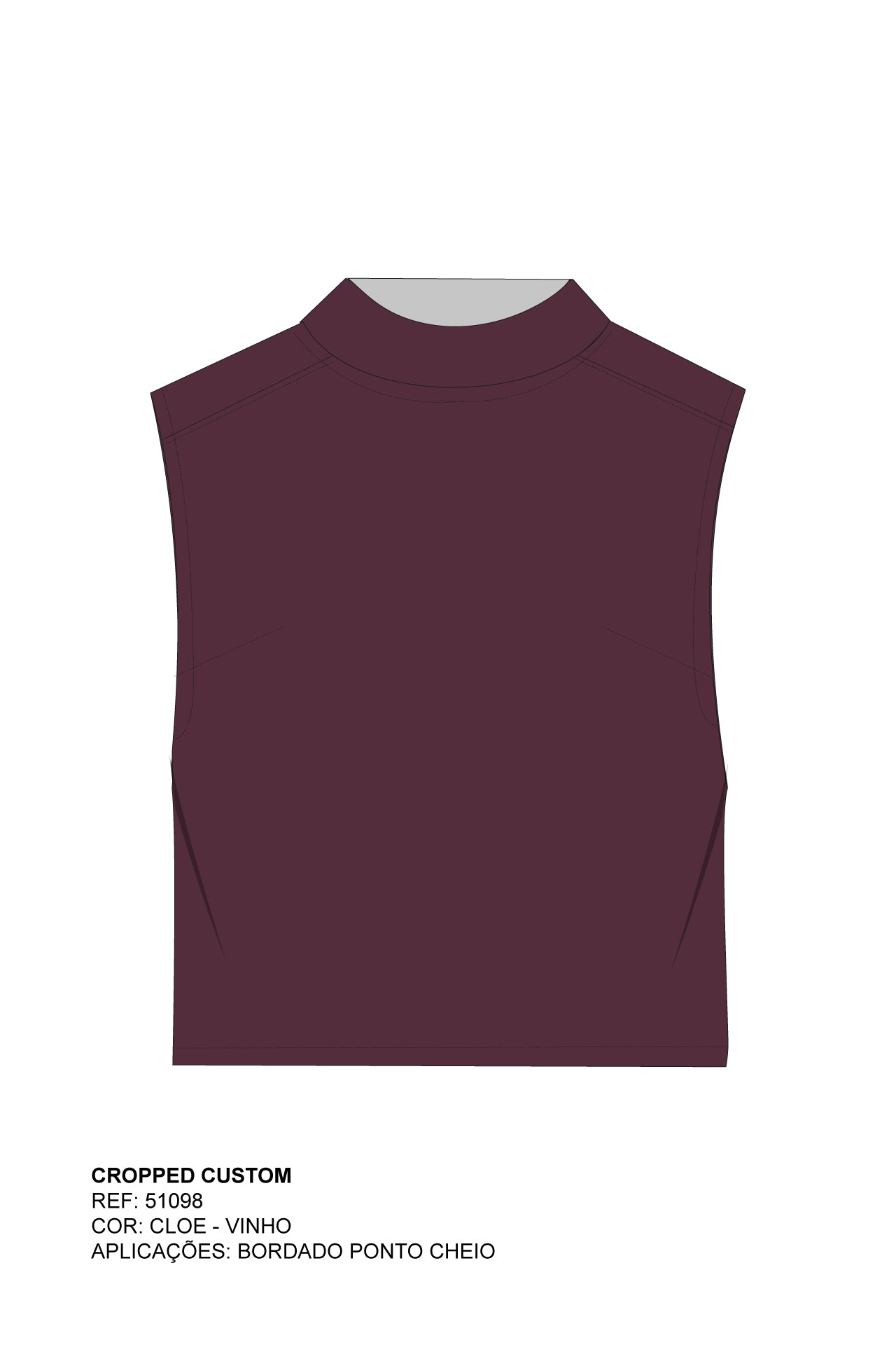 CROPPED GOLA ALTA MALHA BORDADO 51098 - TXC